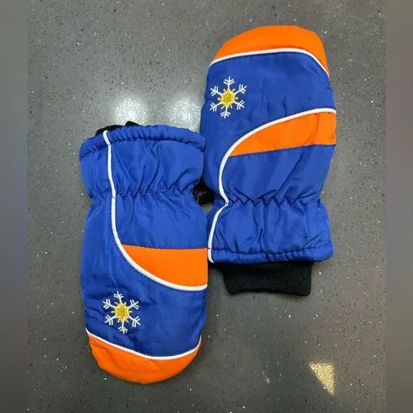 Blue and Orange Mittens with Snowflake Design - Picture 2 of 6